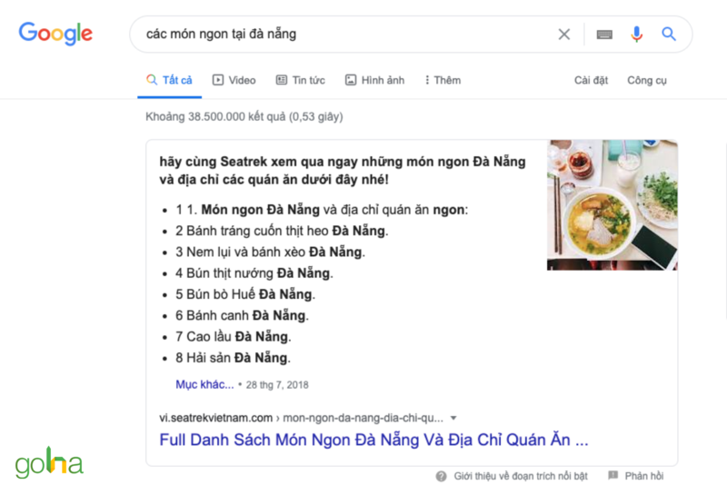 Dạng Featured Snippet này cung cấp tổng quát danh sách các thông tin liên quan đến vấn đề mà bạn tìm kiếm